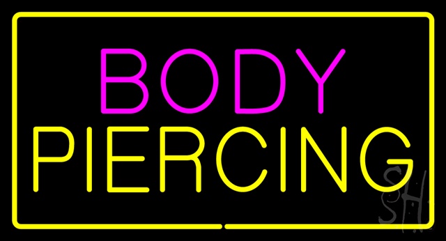 Sign Store N100-2702-clear Body Piercing Rectangle Yellow Clear Backing Neon Sign- 37 x 20 x 1 In.