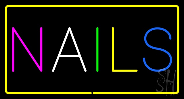 Sign Store N100-2707-clear Multi Colored Nails With Yellow Border Clear Backing Neon Sign- 37 x 20 x 1 In.