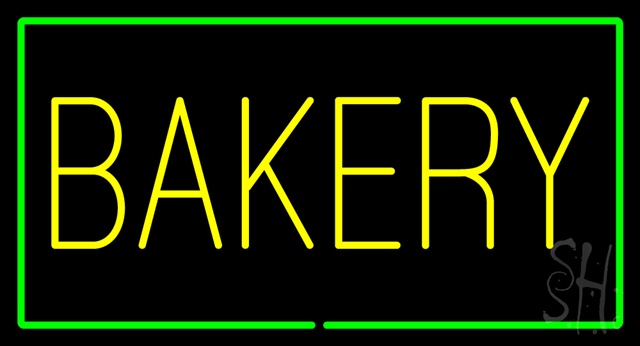 Sign Store N100-2713-clear Yellow Bakery Rectangle Green Clear Backing Neon Sign- 37 x 20 x 1 In.