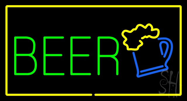 Sign Store N100-2714-clear Beer Logo Rectangle Yellow Clear Backing Neon Sign- 37 x 20 x 1 In.