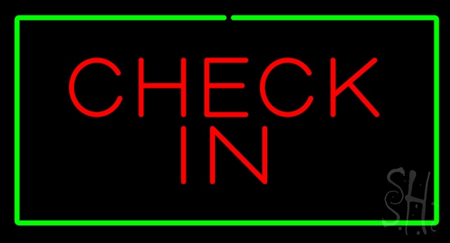 Sign Store N100-2738-clear Check In Rectangle Green Clear Backing Neon Sign- 37 x 20 x 1 In.