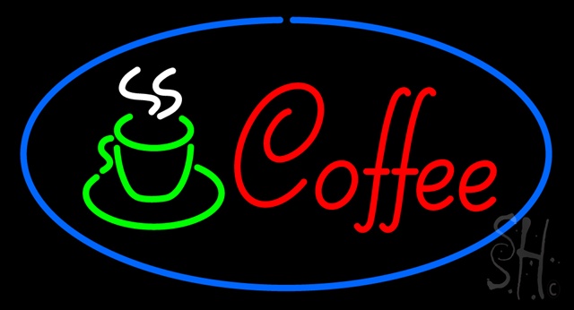 Sign Store N100-2739-clear Oval Red Coffee Logo With Blue Border Clear Backing Neon Sign- 37 x 20 x 1 In.