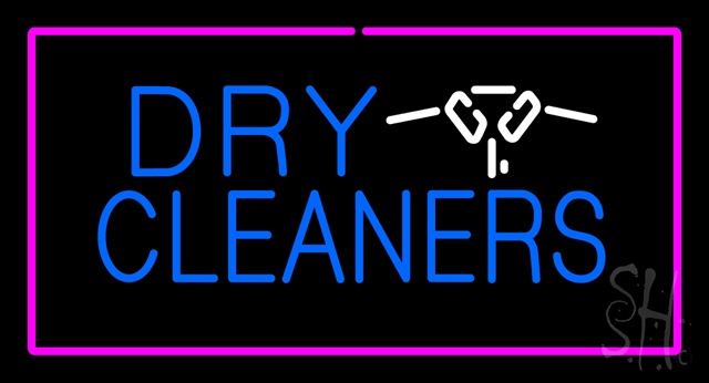 Sign Store N100-2745-clear Dry Cleaners Logo Rectangle Pink Clear Backing Neon Sign- 37 x 20 x 1 In.