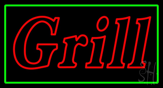 Sign Store N100-2755-clear Double Stroke Grill Green Border Clear Backing Neon Sign- 37 x 20 x 1 In.