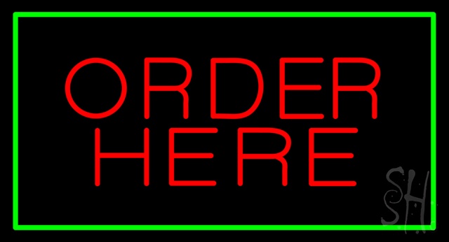 Sign Store N100-2766-clear Order Here Rectangle Green Clear Backing Neon Sign- 37 x 20 x 1 In.