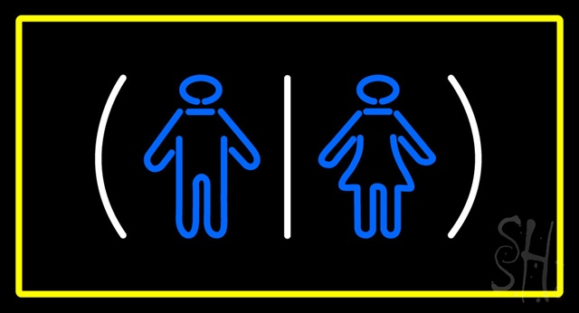 Sign Store N100-2776-clear Restrooms Logo Rectangle Yellow Clear Backing Neon Sign- 37 x 20 x 1 In.
