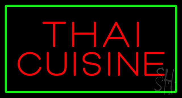 Sign Store N100-2784-clear Red Thai Cuisine Rectangle Green Clear Backing Neon Sign- 37 x 20 x 1 In.