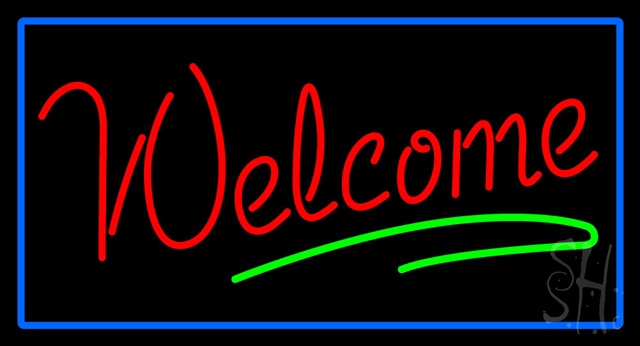 Sign Store N100-2792-clear Welcome Rectangle Blue Clear Backing Neon Sign- 37 x 20 x 1 In.