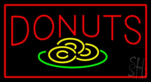 Sign Store N100-2802-clear Donut Red And Logo Rectangle Red Clear Backing Neon Sign- 37 x 20 x 1 In.