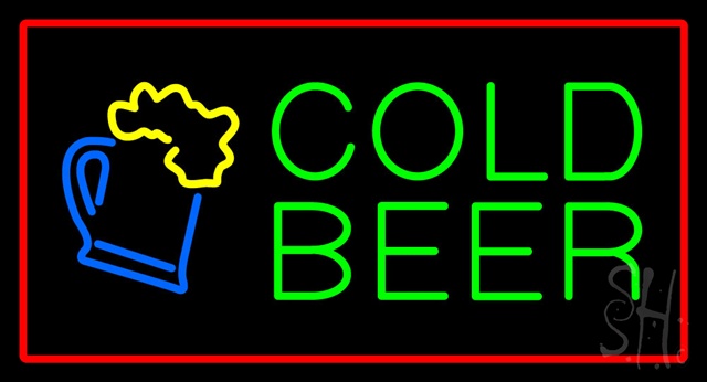 Sign Store N100-2813-clear Cold Beer With Animated Red Border Clear Backing Neon Sign- 37 x 20 x 1 In.