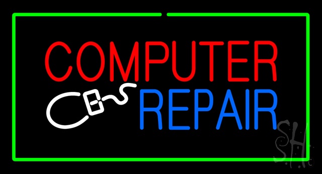 Sign Store N100-2824-clear Computer Repair With Green Border Animated Clear Backing Neon Sign- 37 x 20 x 1 In.