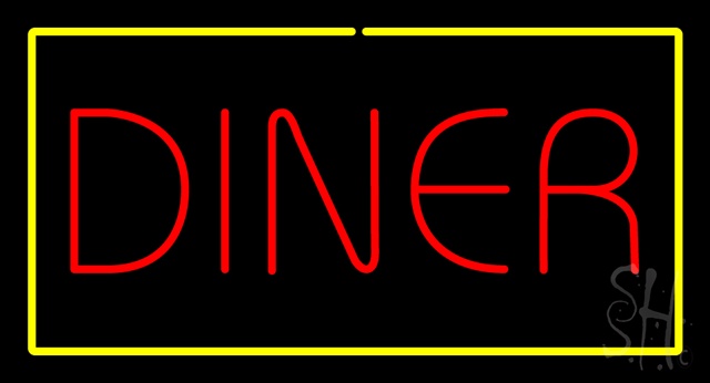 Sign Store N100-2870-clear Diner Rectangle Yellow Clear Backing Neon Sign- 37 x 20 x 1 In.