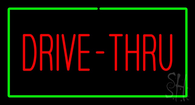 Sign Store N100-2872-clear Red Drive-Thru Rectangle Green Clear Backing Neon Sign- 37 x 20 x 1 In.