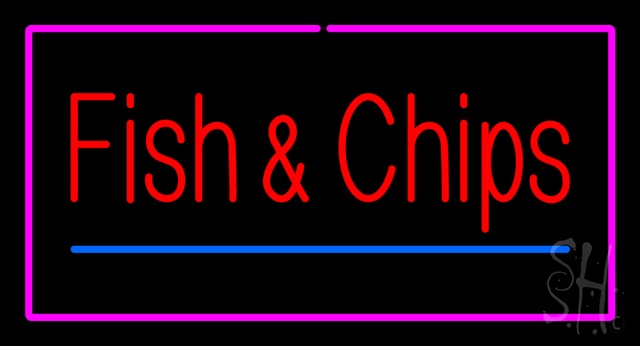 Sign Store N100-2880-clear Fish & Chips Pink Border Clear Backing Neon Sign- 37 x 20 x 1 In.