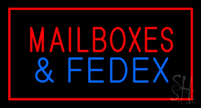 Sign Store N100-2905-clear Mail Boxes And Fedex Rectangle Red Clear Backing Neon Sign- 37 x 20 x 1 In.