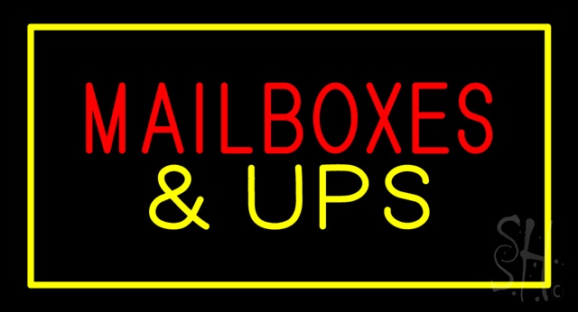 Sign Store N100-2906-clear Mail Boxes And Ups Rectangle Yellow Clear Backing Neon Sign- 37 x 20 x 1 In.