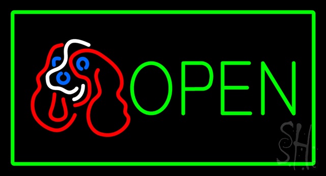 Sign Store N100-2931-clear Dog Logo Open Green Rectangle Clear Backing Neon Sign- 37 x 20 x 1 In.