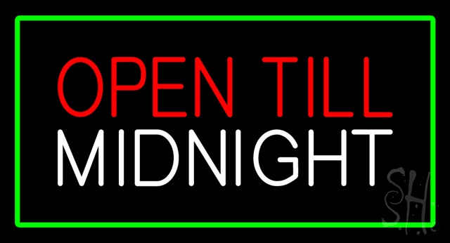 Sign Store N100-2934-clear Open Till Midnight Rectangle Green Clear Backing Neon Sign- 37 x 20 x 1 In.