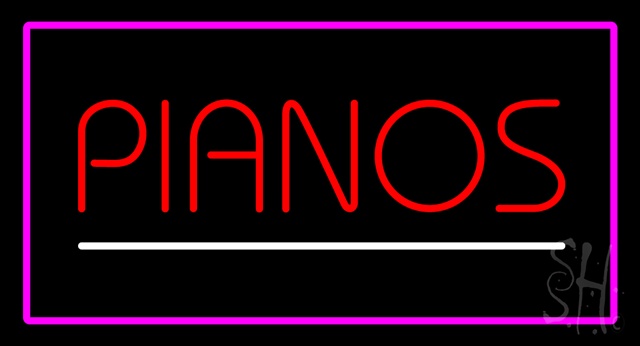 Sign Store N100-2937-clear Pianos White Line Purple Rectangle Clear Backing Neon Sign- 37 x 20 x 1 In.