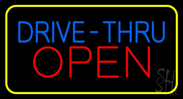 Everything Neon N100-2994 Blue Drive-Thru Red Open Yellow Border LED Neon Sign 13 x 24 - inches