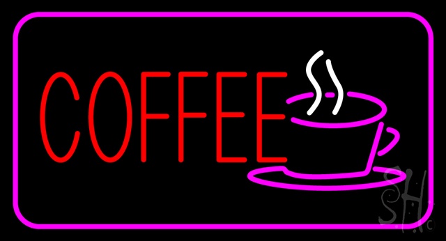 Sign Store N100-3003-clear Red Coffee Logo With Pink Border Clear Backing Neon Sign- 37 x 20 x 1 In.