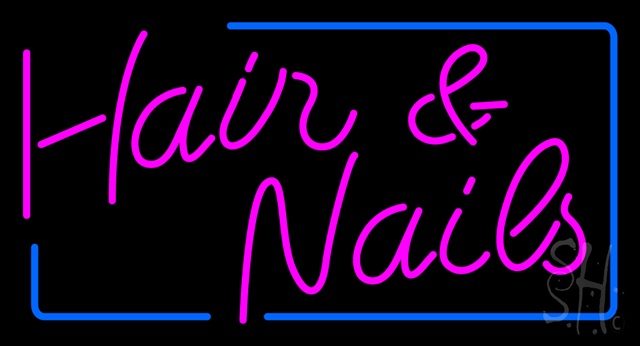 Sign Store N100-3071-clear Pink Hair And Nails With Blue Border Clear Backing Neon Sign- 37 x 20 x 1 In.