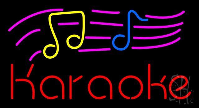 Sign Store N100-3087-clear Karaoke With Musical Notes Clear Backing Neon Sign- 37 x 20 x 1 In.