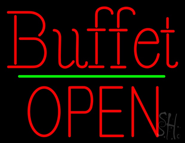 Sign Store N100-3885-clear Red Buffet Block Open Green Line Clear Backing Neon Sign- 31 x 24 x 1 In.
