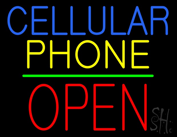 Sign Store N100-3908-clear Cellular Phone Block Open Green Line Clear Backing Neon Sign- 31 x 24 x 1 In.