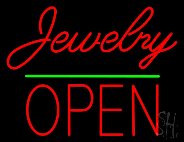 Sign Store N100-3994-clear Cursive Jewelry Green Line Open Clear Backing Neon Sign- 31 x 24 x 1 In.