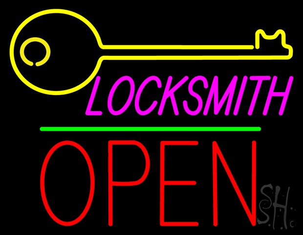 Sign Store N100-4009-clear Locksmith Logo Block Open Green Line Clear Backing Neon Sign- 31 x 24 x 1 In.