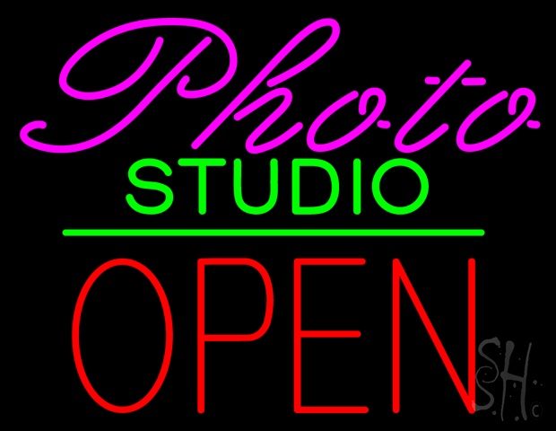 Sign Store N100-4039-clear Photo Studio Open Green Line Clear Backing Neon Sign- 31 x 24 x 1 In -  The Sign Store