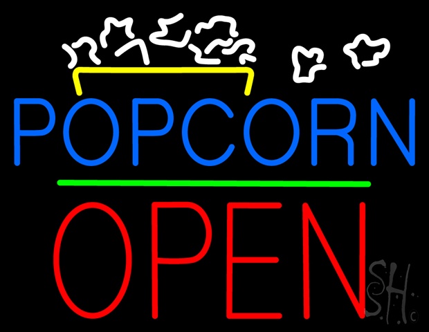 Sign Store N100-4045-clear Popcorn Logo Open Block Green Line Clear Backing Neon Sign- 31 x 24 x 1 In.