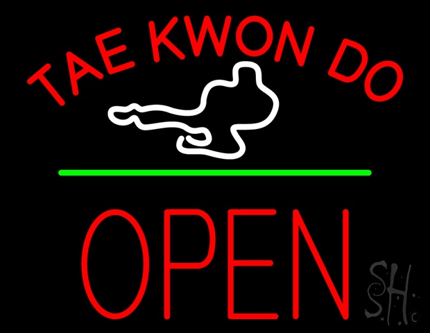 Sign Store N100-4075-clear Tae Kwon Do Logo Block Open Green Line Clear Backing Neon Sign- 31 x 24 x 1 In.