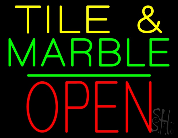 Sign Store N100-4081-clear Tile And Marble Block Open Green Line Clear Backing Neon Sign- 31 x 24 x 1 In.