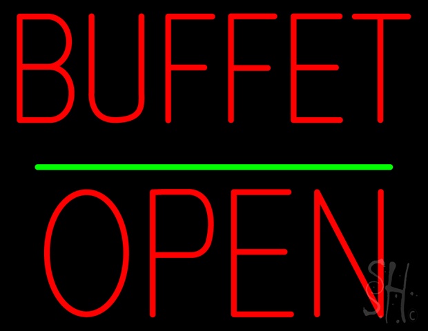 Sign Store N100-4158-clear Buffet Block Open Green Line Clear Backing Neon Sign- 31 x 24 x 1 In.