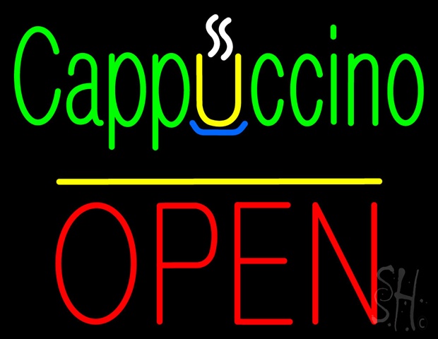 Sign Store N100-4164-clear Cappuccino Block Open Yellow Line Clear Backing Neon Sign- 31 x 24 x 1 In.