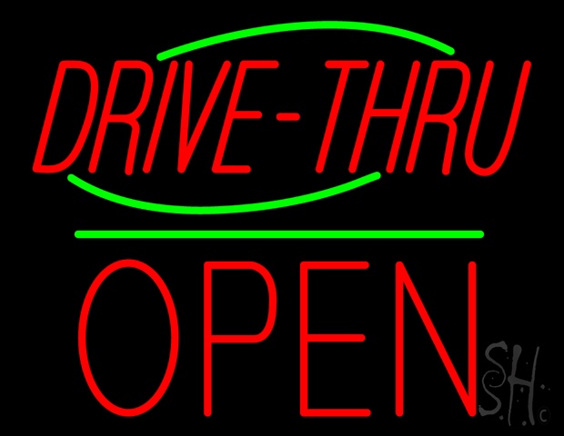 Sign Store N100-4236-clear Drive-Thru Block Open Green Line Clear Backing Neon Sign- 31 x 24 x 1 In.