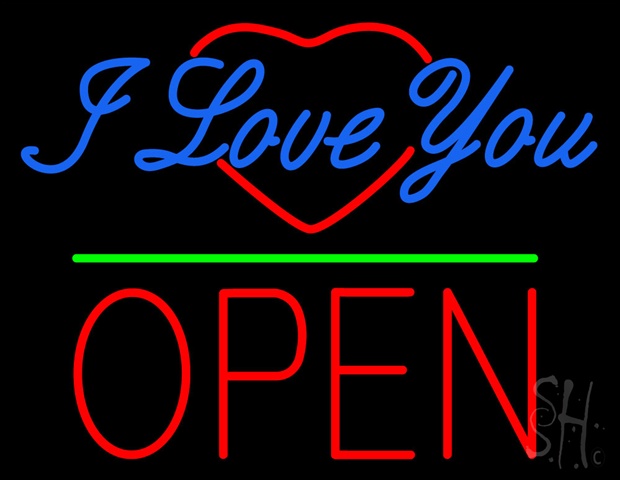 Sign Store N100-4266-clear I Love You Logo Block Open Green Line Clear Backing Neon Sign- 31 x 24 x 1 In.