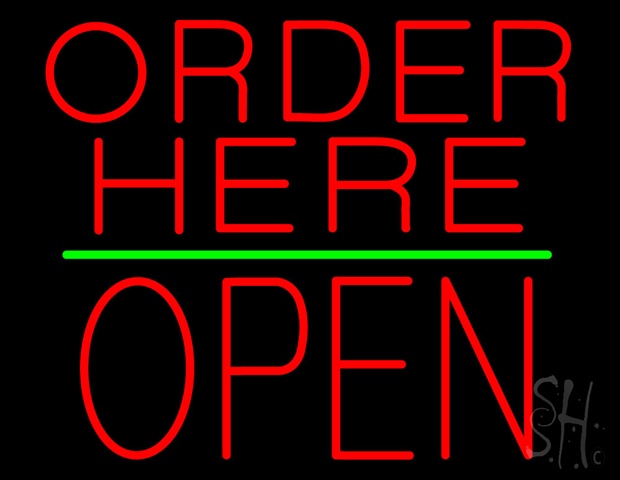Sign Store N100-4290-clear Order Here Block Open Green Line Clear Backing Neon Sign- 31 x 24 x 1 In.