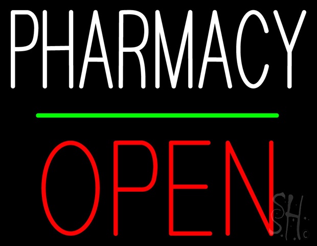 Sign Store N100-4311-clear Pharmacy Block Open Green Line Clear Backing Neon Sign- 31 x 24 x 1 In.