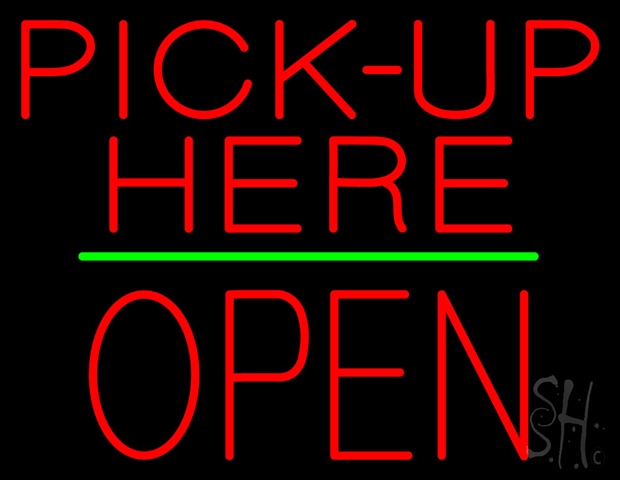 Sign Store N100-4314-clear Red Pick-Up Here Block Open Green Line Clear Backing Neon Sign- 31 x 24 x 1 In.