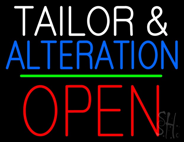 Sign Store N100-4338-clear Tailor And Alteration Block Open Green Line Clear Backing Neon Sign- 31 x 24 x 1 In.