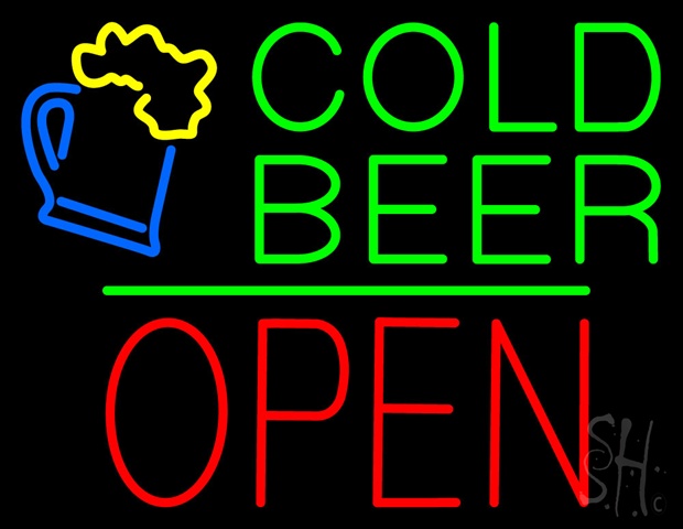 Sign Store N100-4437-clear Cold Beer Block Open Green Line Clear Backing Neon Sign- 31 x 24 x 1 In.