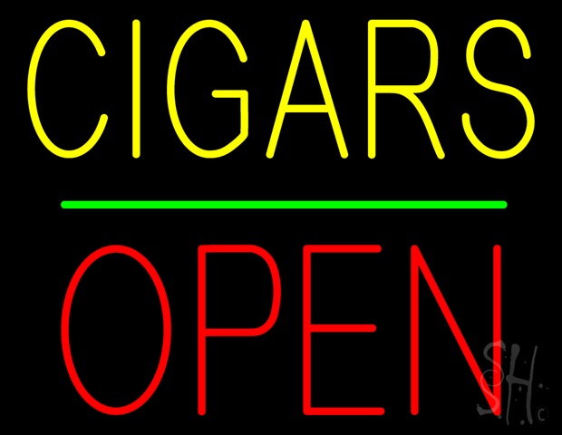 Sign Store N100-4601-clear Yellow Cigars Red Block Open Green Line Clear Backing Neon Sign- 31 x 24 x 1 In.