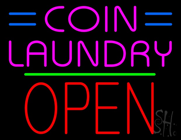 Sign Store N100-4615-clear Coin Laundry Block Open Green Line Clear Backing Neon Sign- 31 x 24 x 1 In.