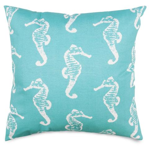 Majestic Home Teal Sea Horse Large Pillow