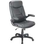Ergonomic Executive Chair with Flip-Up Armrests, Leather Upholstery, Black