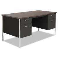 Picture of Alera ALESD216030BW Double Pedestal Steel Desk Metal Desk Walnut Black