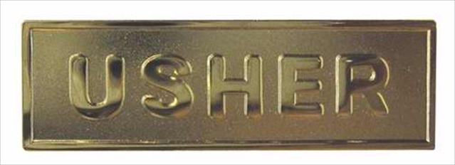 80566 Badge Usher Pin Back Rectangle Brass